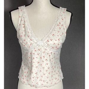 Coquette Cherry Lace Trim Romantic Camisole Cottagecore Soft Girl Top NWT Size L